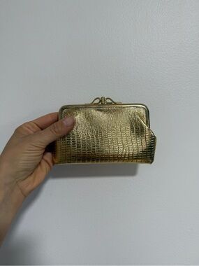 Vintage Gold Frame Clutch Wallet w/ Gold Snake Texture